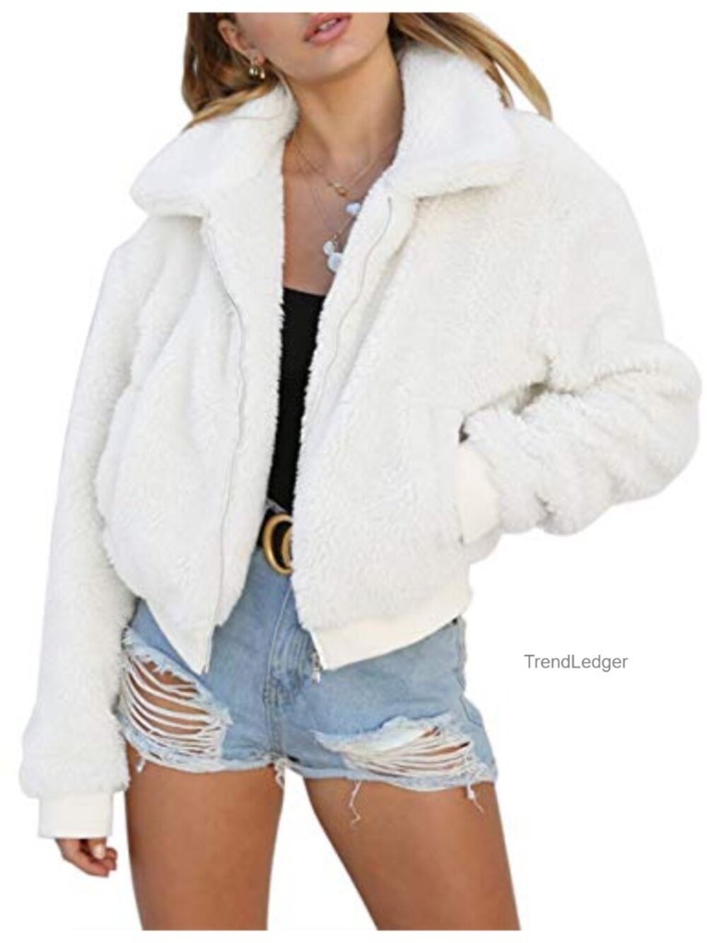 Faux Fur Coat Short Shaggy Jacket Zip-Up Fluffy Winter Outerwear